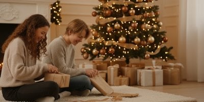 Děti rozbalují dárky