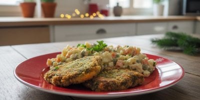 Zapomeňte na rybu: Tahle smažená hlíva s „vánočním“ salátem ze sojanézy přesvědčí i zarputilé masožravce