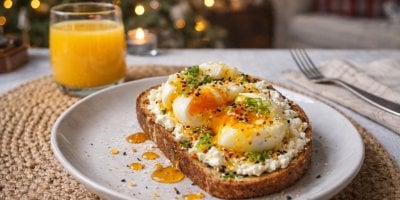 Snídaňový toast s tvarohem, vejcem naměkko a horkým medem. Recept na taková ta pomalá rána