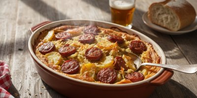 Tradiční selská výplata z jednoho pekáče: Brambory, zelí a klobása nebo odlehčená verze s kuřecím