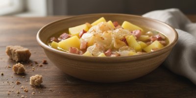 Výrazná tvarůžková polévka se slaninou, česnekem a bramborami. Jednoduchý recept pro milovníky tohoto sýru