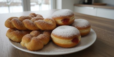 Koblihy a další sladké pečivo na talíři