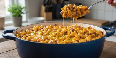 Zapečené těstoviny à la cheeseburger: Domácí hit z jednoho hrnce, který chutná jako z fastfoodu