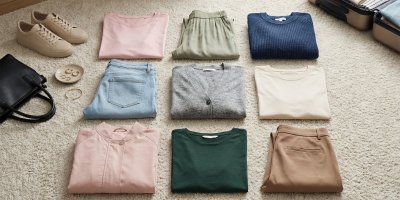 Poskládané oblečení na koberci