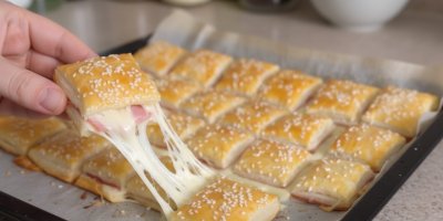 Recept na šunkovo-sýrové čtverečky z listového těsta. Dokonalé pohoštění pro nečekané návštěvy