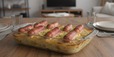 Zapečené brambory s párky v pekáči