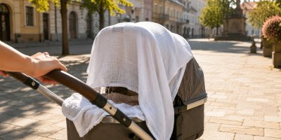 Plínka přes kočárek ve vedru dítě nechrání. Z dobrého úmyslu může být nebezpečný problém