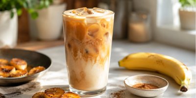 Banán v kávě? Ano, tento recept na ledové latté s karamelizovaným banánem stojí za vyzkoušení