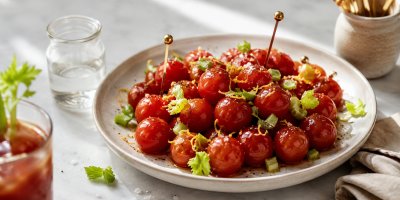 Opilá rajčata s vodkou chutnají jako Bloody Mary na vidličku. Drunken Tomatoes jsou hitem letních večírků