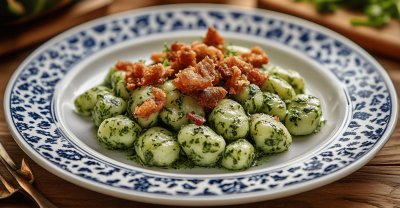 Špenátové halušky s uzeným masem