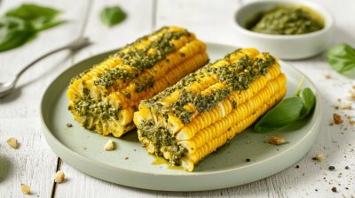Grilovaná kukuřice s bazalkovým pestem