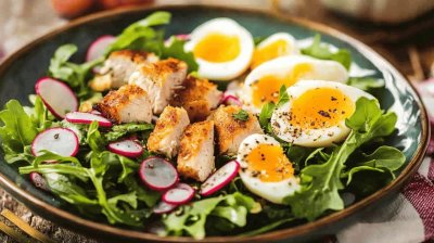 Lehký salát s kuřecím masem a ředkvičkami