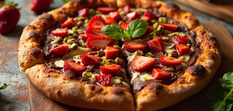 Dubajská pizza s pistáciovým krémem a jahodami