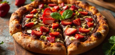 Dubajská pizza s pistáciovým krémem a jahodami