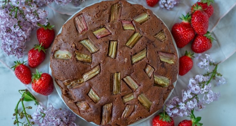 Rychlá čokoládová bublanina s rebarborou