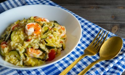 Krémové rizoto s cuketou a krevetami