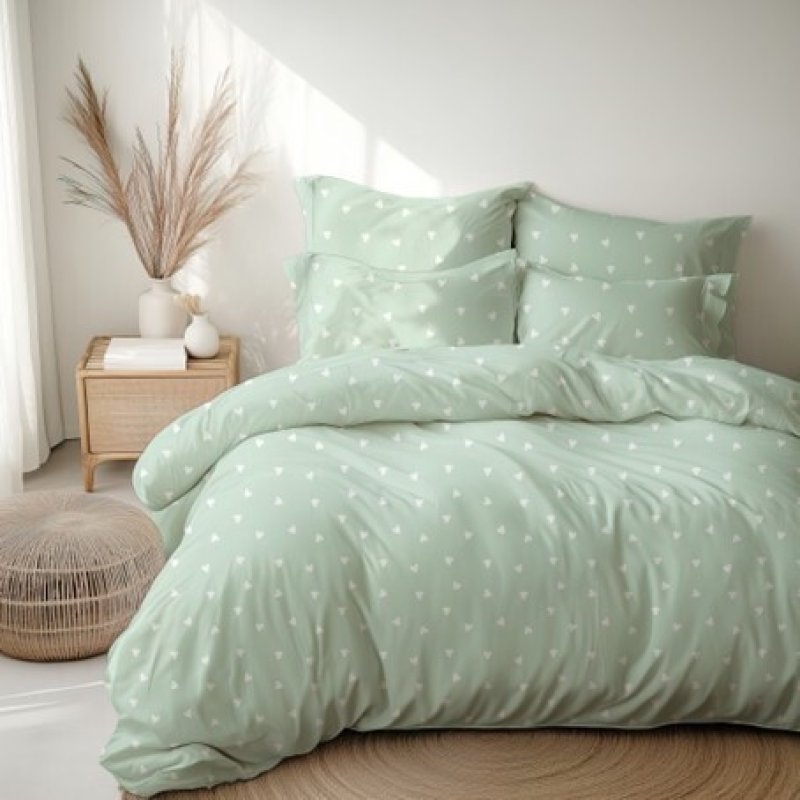 Vesna Povlečení krep Mint srdíčka 140x200 a 70x90 cm