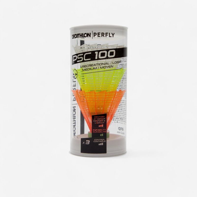 BADMINTONOVÉ MÍČKY PSC100 MEDIUM BÍLÝ/ŠEDÝ/ORANŽOVÝ 3 KS