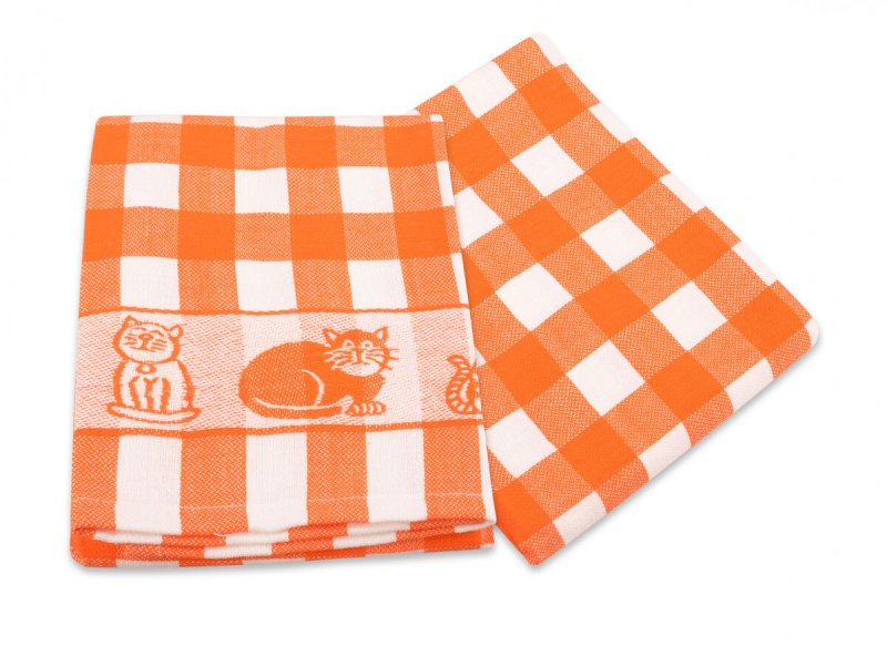 Vesna Kuchyňské žakárové utěrky KOČKY oranžové 50x70cm 2 ks