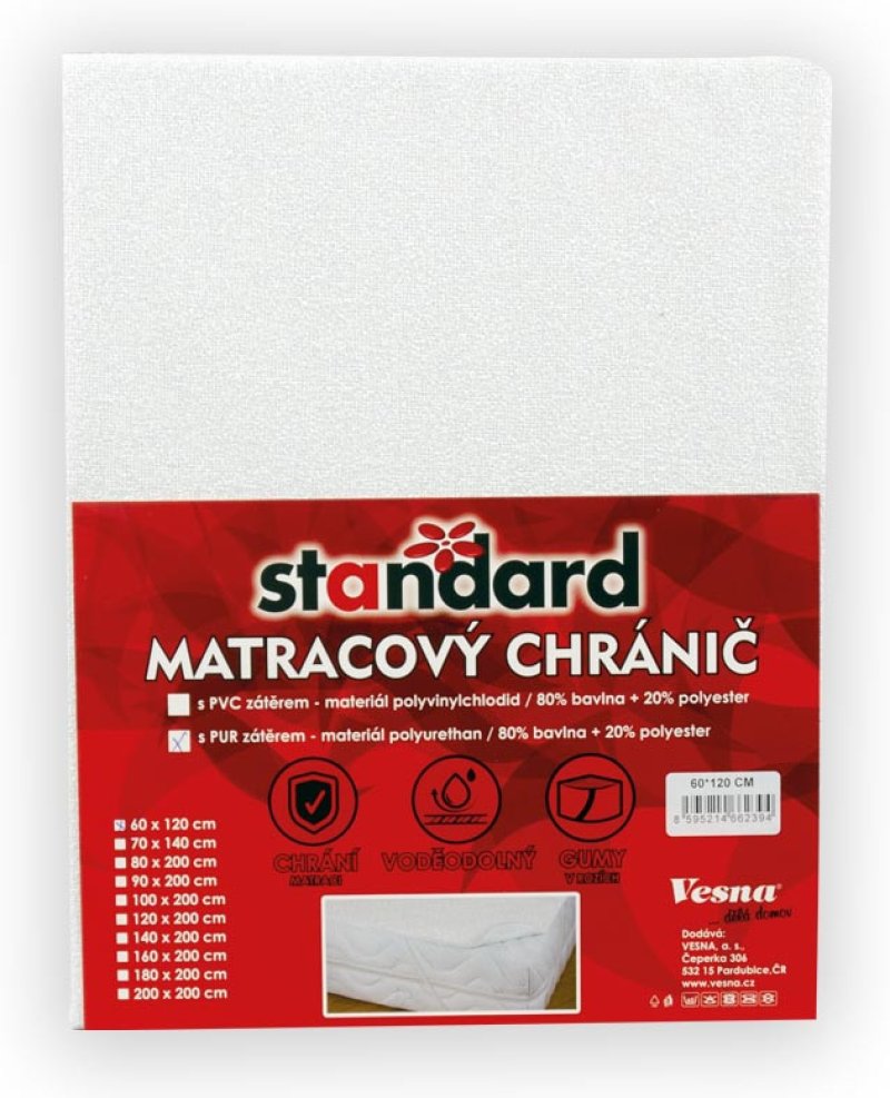 Matracový chránič STANDARD s PU zátěrem 140x200 cm